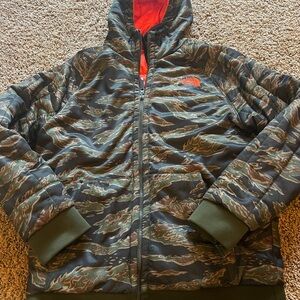 Camouflage Hooded Jacket with Orange Lining